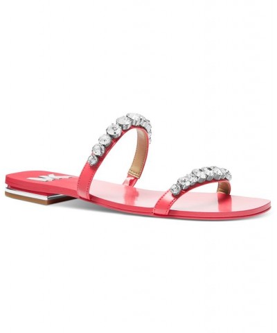 Women's Jessa Rhinestone Slip-On Double Strap Slide Sandals Pink $64.75 Shoes