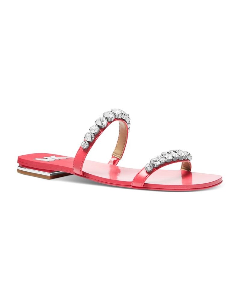 Women's Jessa Rhinestone Slip-On Double Strap Slide Sandals Pink $64.75 Shoes