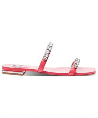 Women's Jessa Rhinestone Slip-On Double Strap Slide Sandals Pink $64.75 Shoes