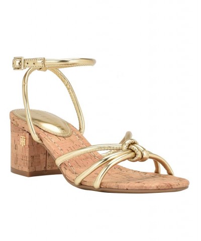 Women's Gela Cork Block Heeled Open Toed Sandals Yellow $48.06 Shoes