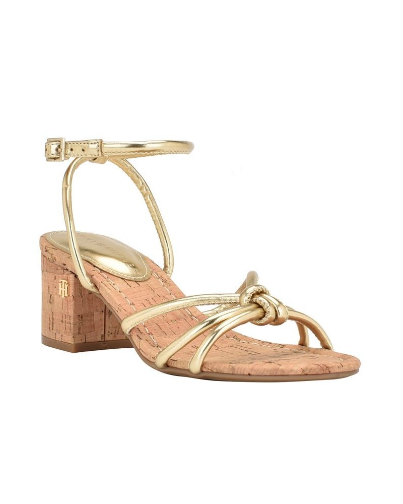 Women's Gela Cork Block Heeled Open Toed Sandals Yellow $48.06 Shoes