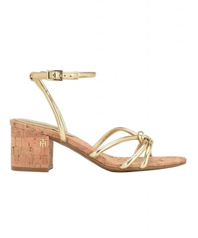 Women's Gela Cork Block Heeled Open Toed Sandals Yellow $48.06 Shoes