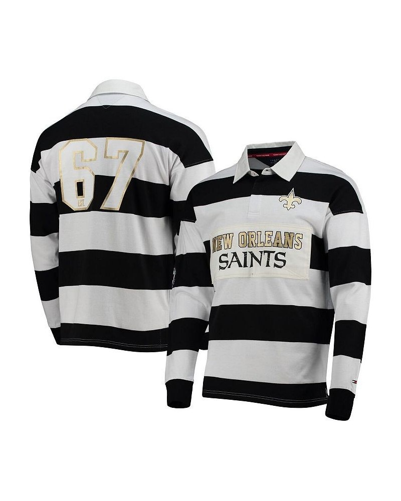 Men's Black, White New Orleans Saints Varsity Stripe Rugby Long Sleeve Polo Shirt $36.00 Polo Shirts