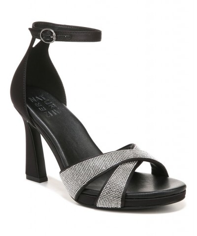 Lizbeth2 Ankle Strap Sandals Black/Silver Satin/Stones $63.00 Shoes