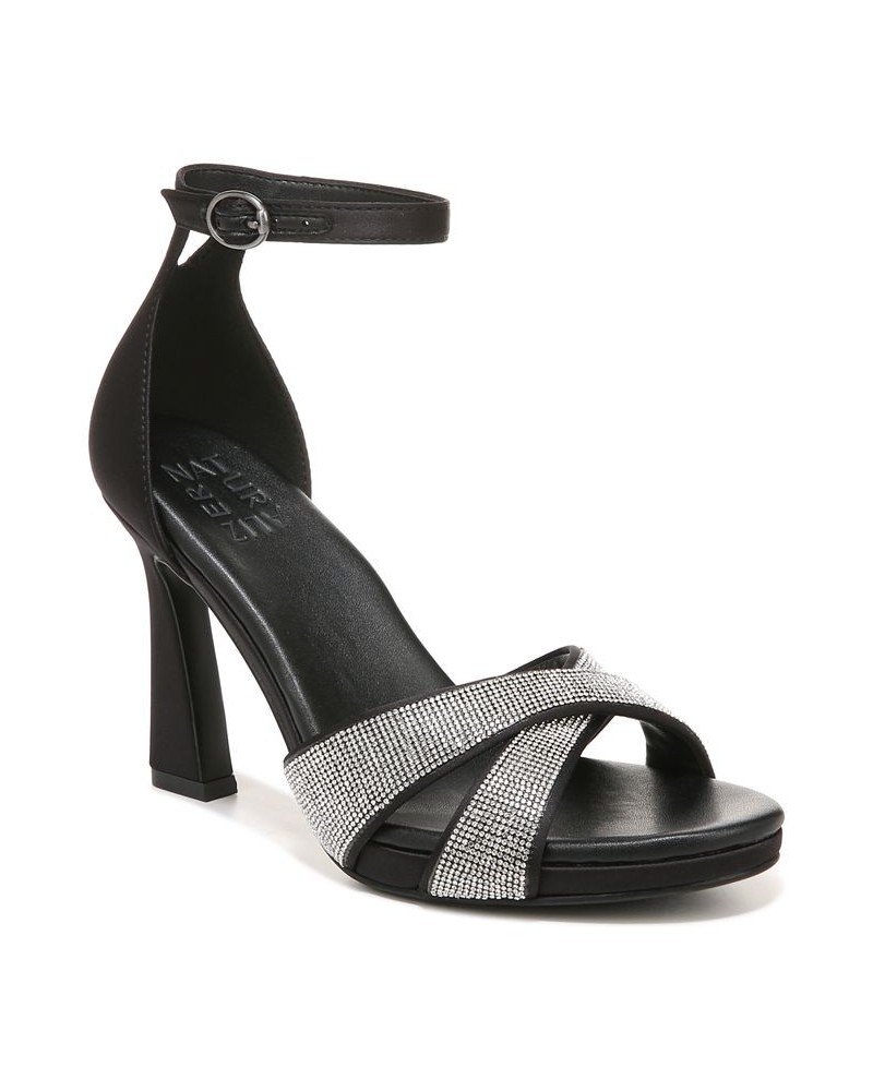 Lizbeth2 Ankle Strap Sandals Black/Silver Satin/Stones $63.00 Shoes