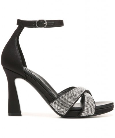 Lizbeth2 Ankle Strap Sandals Black/Silver Satin/Stones $63.00 Shoes