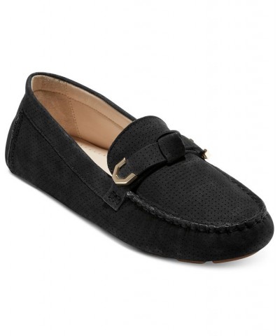 Women's Evelyn Bow Driver Loafers Black $51.00 Shoes