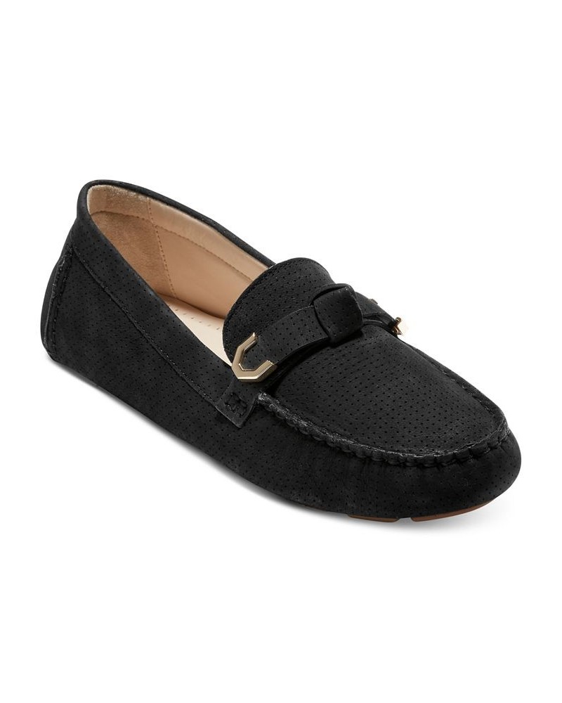 Women's Evelyn Bow Driver Loafers Black $51.00 Shoes