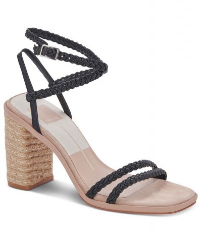 Women's Oro Strappy Braided Two Piece City Sandals Black $54.60 Shoes