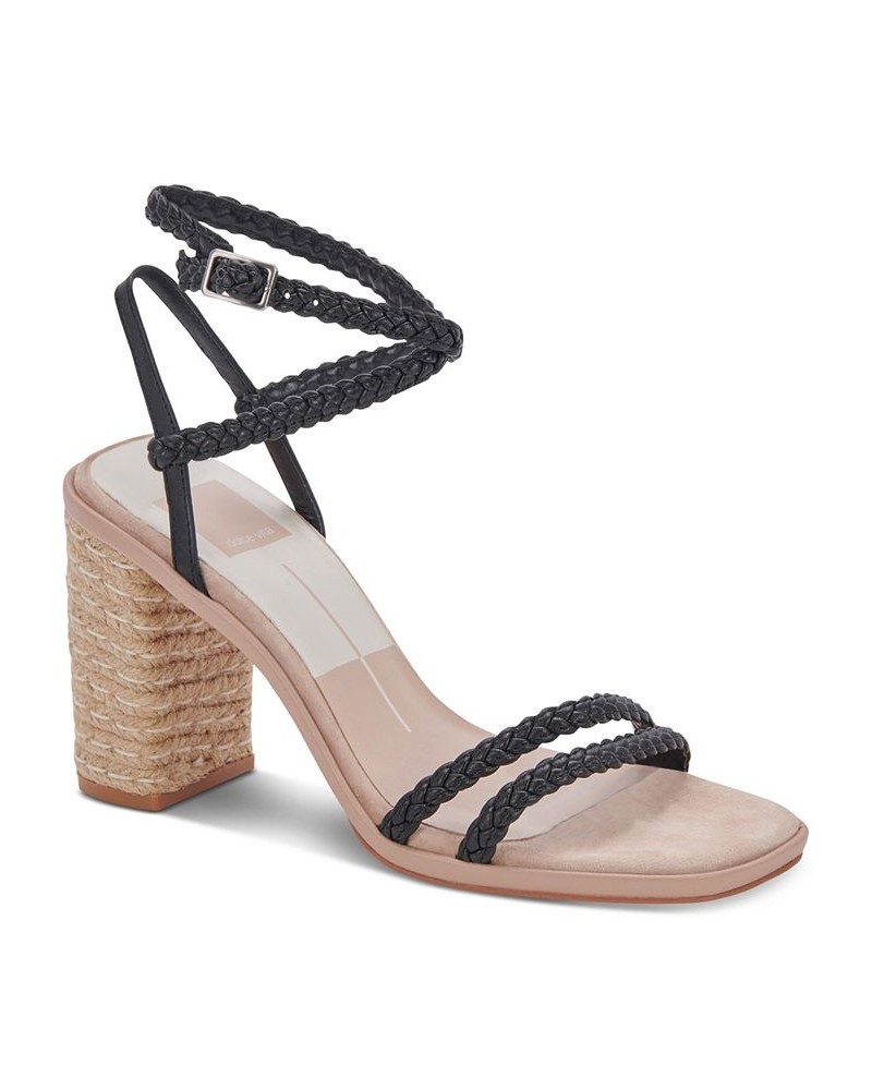 Women's Oro Strappy Braided Two Piece City Sandals Black $54.60 Shoes