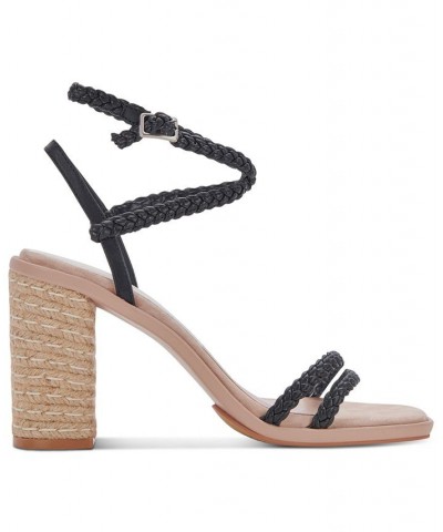 Women's Oro Strappy Braided Two Piece City Sandals Black $54.60 Shoes