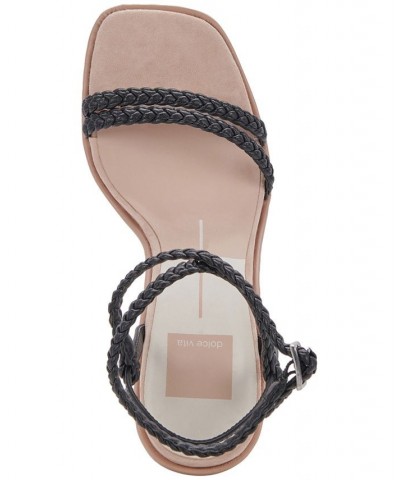 Women's Oro Strappy Braided Two Piece City Sandals Black $54.60 Shoes