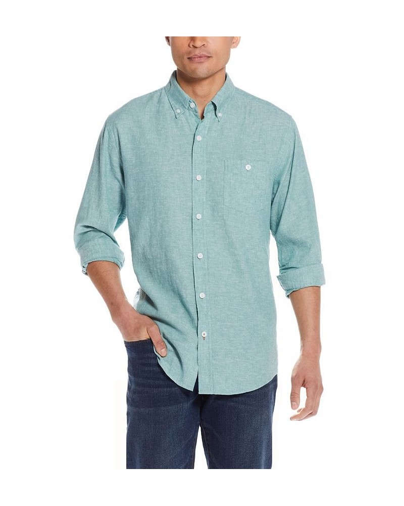 Men's Linen Cotton Long Sleeve Button Down Shirt PD04 $22.53 Shirts