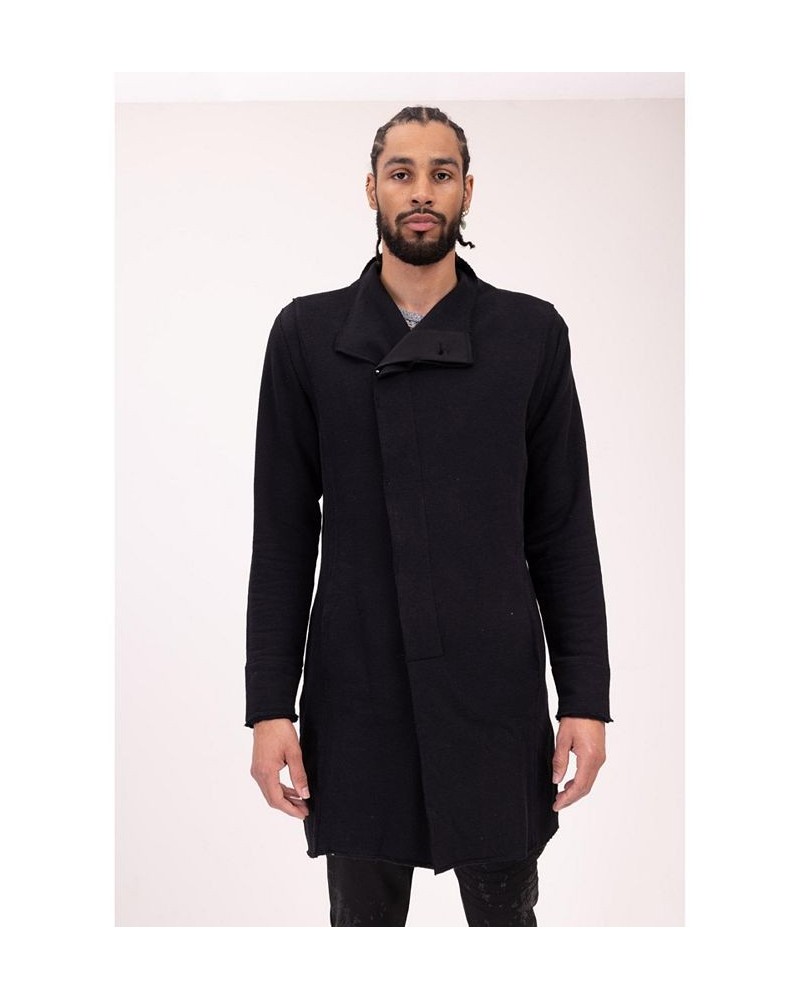 Men's Modern Asymmetrical Raw Edge Rebel Cardigan Sweater Black $38.40 Sweaters