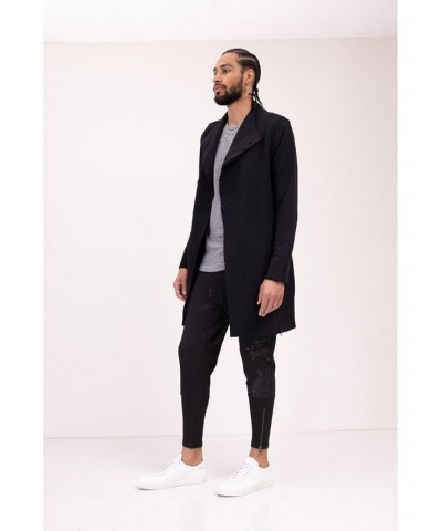 Men's Modern Asymmetrical Raw Edge Rebel Cardigan Sweater Black $38.40 Sweaters