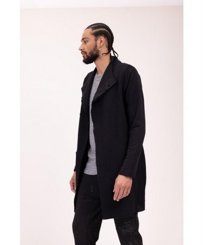 Men's Modern Asymmetrical Raw Edge Rebel Cardigan Sweater Black $38.40 Sweaters