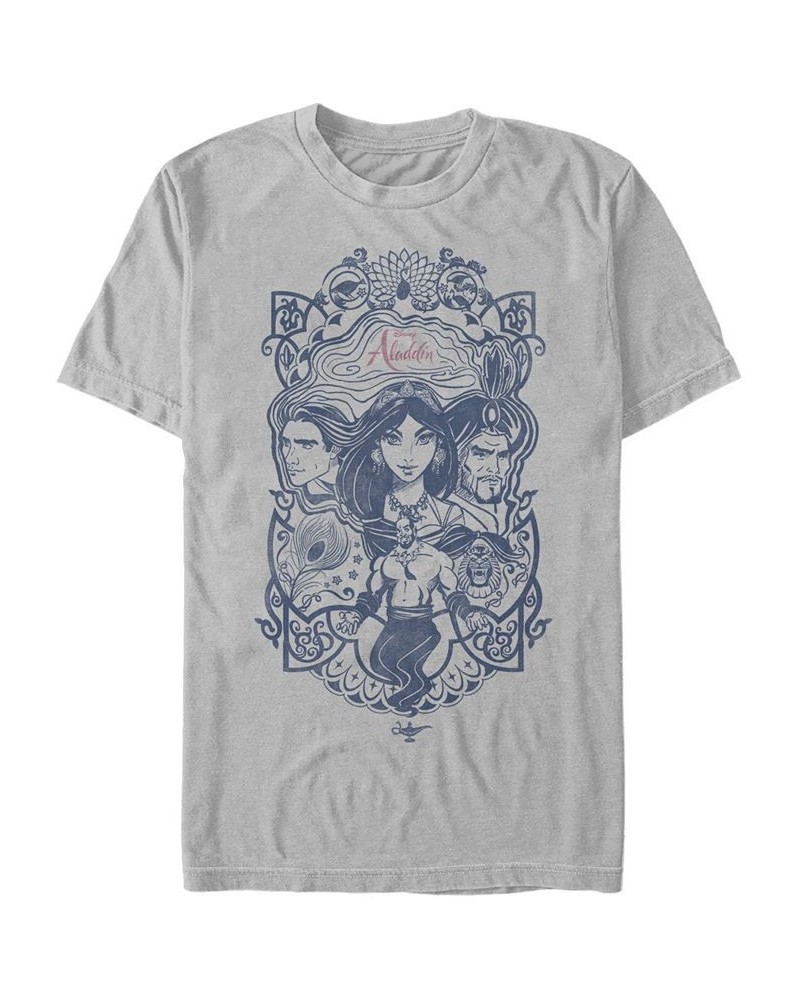 Disney Men's Aladdin Live Action Group Shot Line Art Poster Short Sleeve T-Shirt Silver $14.00 T-Shirts