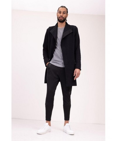 Men's Modern Asymmetrical Raw Edge Rebel Cardigan Sweater Black $38.40 Sweaters