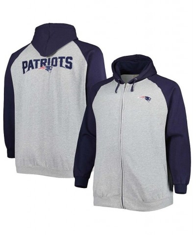 Men's Heather Gray New England Patriots Big and Tall Fleece Raglan Full-Zip Hoodie Jacket $44.10 Jackets