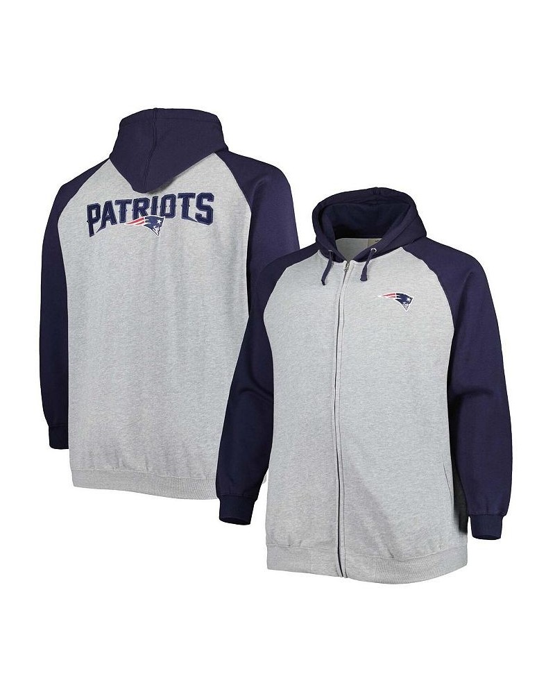 Men's Heather Gray New England Patriots Big and Tall Fleece Raglan Full-Zip Hoodie Jacket $44.10 Jackets