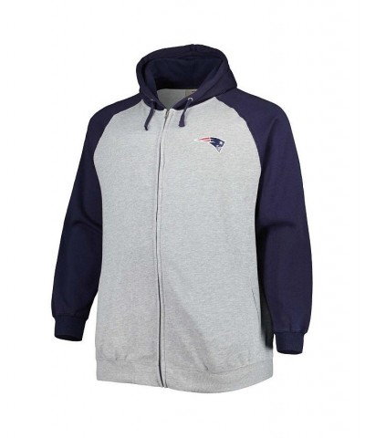 Men's Heather Gray New England Patriots Big and Tall Fleece Raglan Full-Zip Hoodie Jacket $44.10 Jackets