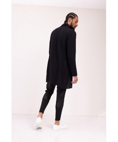 Men's Modern Asymmetrical Raw Edge Rebel Cardigan Sweater Black $38.40 Sweaters