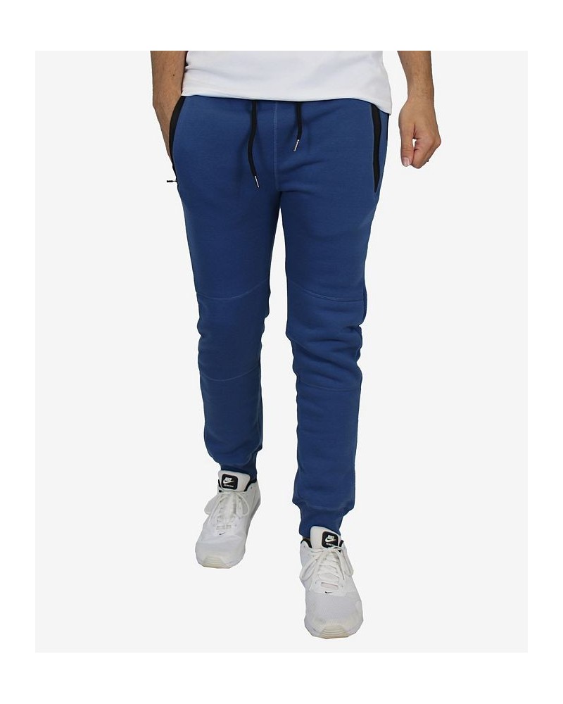 Men's Slim Fit Fleece Jogger Sweatpants with Heat Seal Zipper Pockets Blue $17.64 Pants