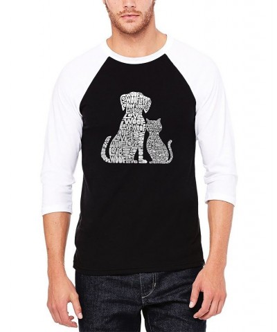 Men's Raglan Baseball Word Art Dogs and Cats T-shirt Black and White $22.05 T-Shirts