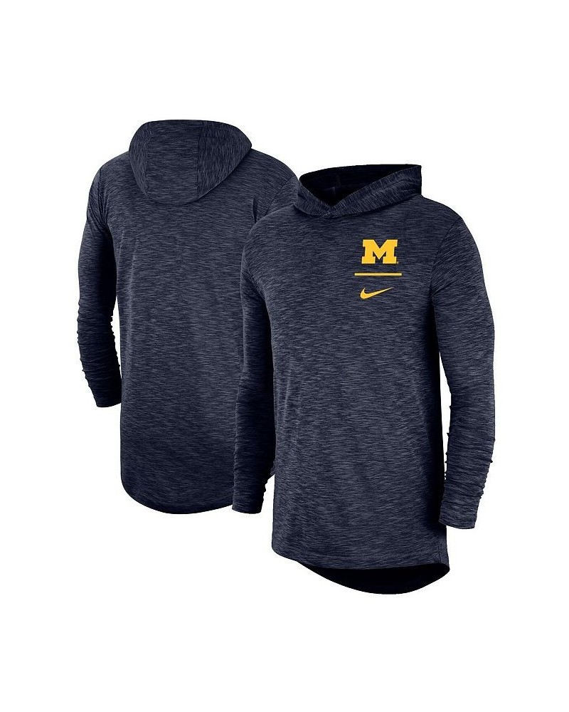 Men's Navy Michigan Wolverines Slub Performance Long Sleeve Hoodie T-shirt $37.79 T-Shirts