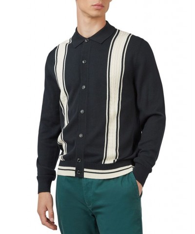 Men's Varsity-Inspired Knitted Button-Front Long-Sleeve Shirt Black $58.05 Shirts