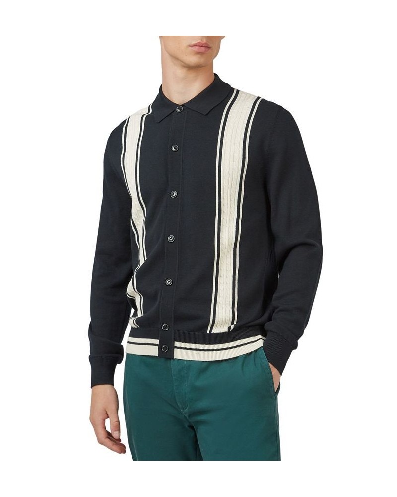 Men's Varsity-Inspired Knitted Button-Front Long-Sleeve Shirt Black $58.05 Shirts