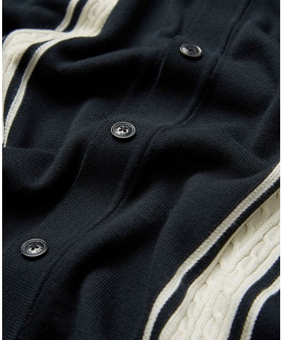 Men's Varsity-Inspired Knitted Button-Front Long-Sleeve Shirt Black $58.05 Shirts