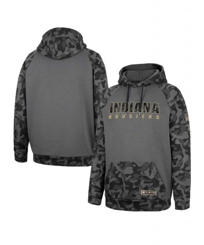 Men's Charcoal Indiana Hoosiers OHT Military-Inspired Appreciation Camo Stack Raglan Pullover Hoodie $32.50 Sweatshirt