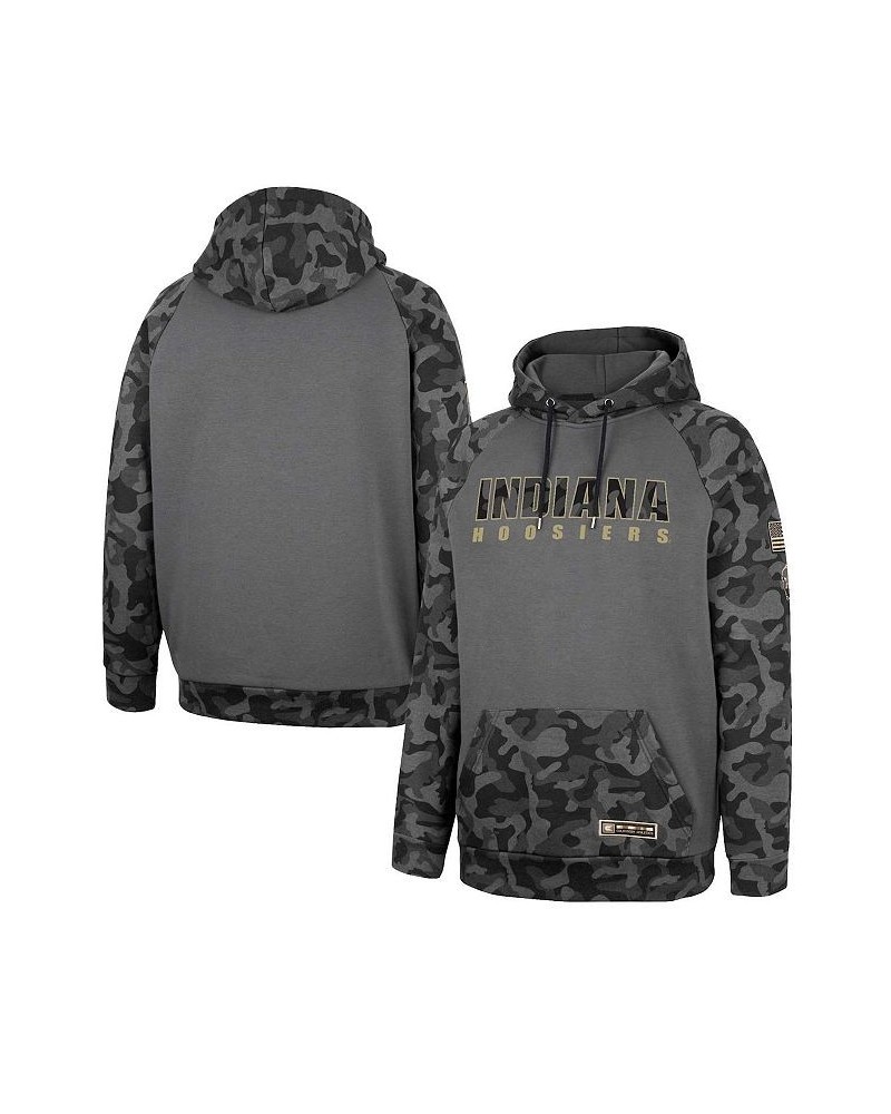 Men's Charcoal Indiana Hoosiers OHT Military-Inspired Appreciation Camo Stack Raglan Pullover Hoodie $32.50 Sweatshirt