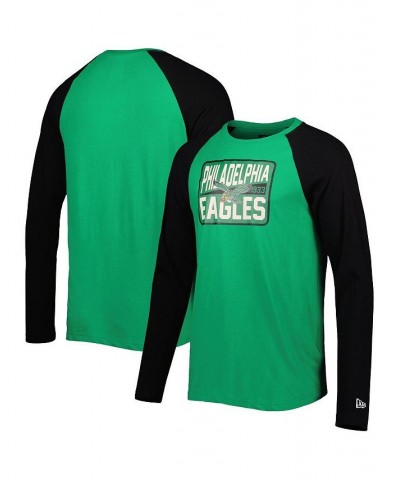 Men's Green Philadelphia Eagles Throwback Raglan Long Sleeve T-shirt $29.49 T-Shirts