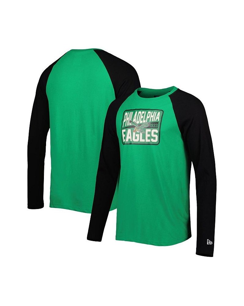 Men's Green Philadelphia Eagles Throwback Raglan Long Sleeve T-shirt $29.49 T-Shirts