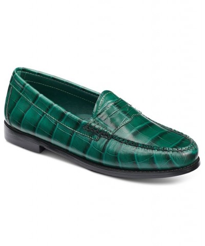 Women's Weejuns Whitney Exotic Penny Loafers Green $54.25 Shoes