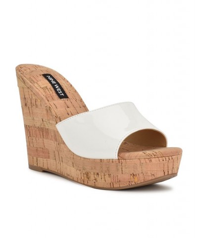 Women's Herden Round Toe Slip-On Casual Wedge Sandals White $45.54 Shoes