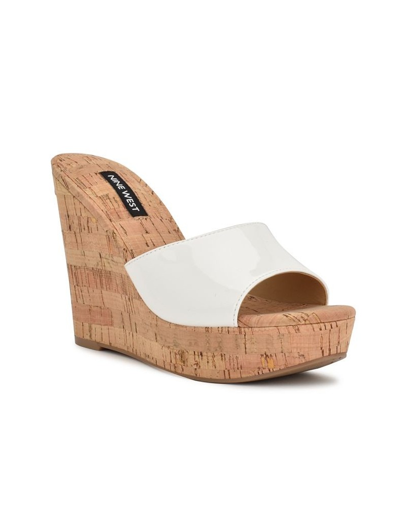 Women's Herden Round Toe Slip-On Casual Wedge Sandals White $45.54 Shoes