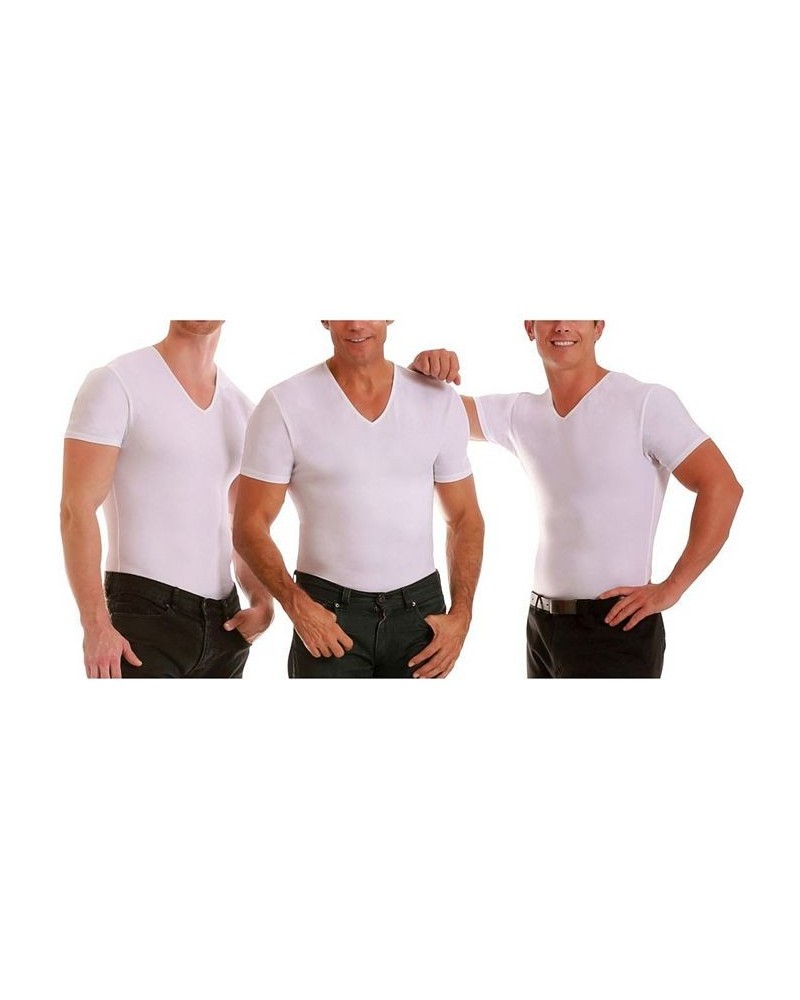 Insta Slim Men's 3 Pack Compression Short Sleeve V-Neck T-Shirts White $77.74 Undershirt