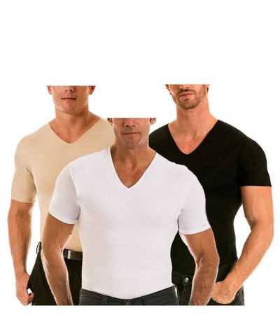 Insta Slim Men's 3 Pack Compression Short Sleeve V-Neck T-Shirts White $77.74 Undershirt