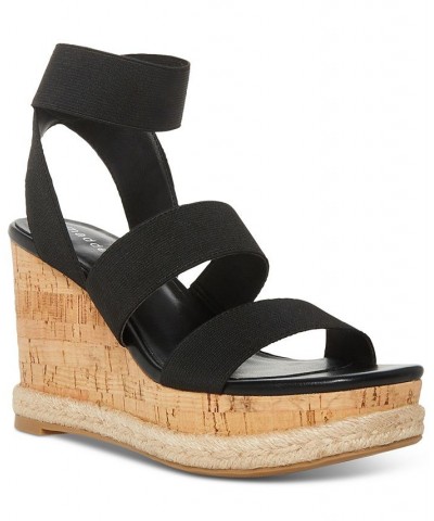 Maranda Stretch Ankle-Strap Platform Wedge Sandals Black $27.60 Shoes