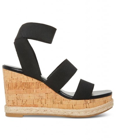 Maranda Stretch Ankle-Strap Platform Wedge Sandals Black $27.60 Shoes