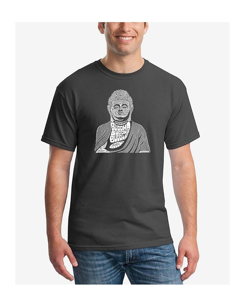 Men's Buddha Word Art Short Sleeve T-shirt Gray $14.35 T-Shirts