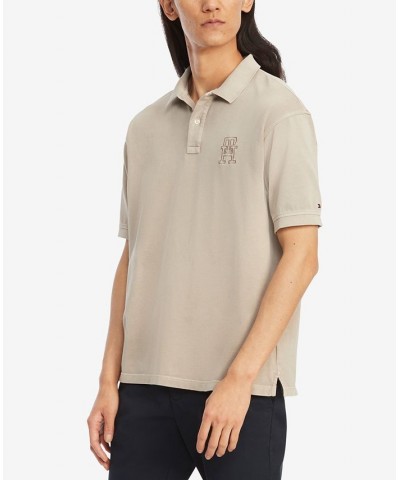 Men's Monogram Garment Wash Regular Fit Polo Tan/Beige $38.49 Polo Shirts