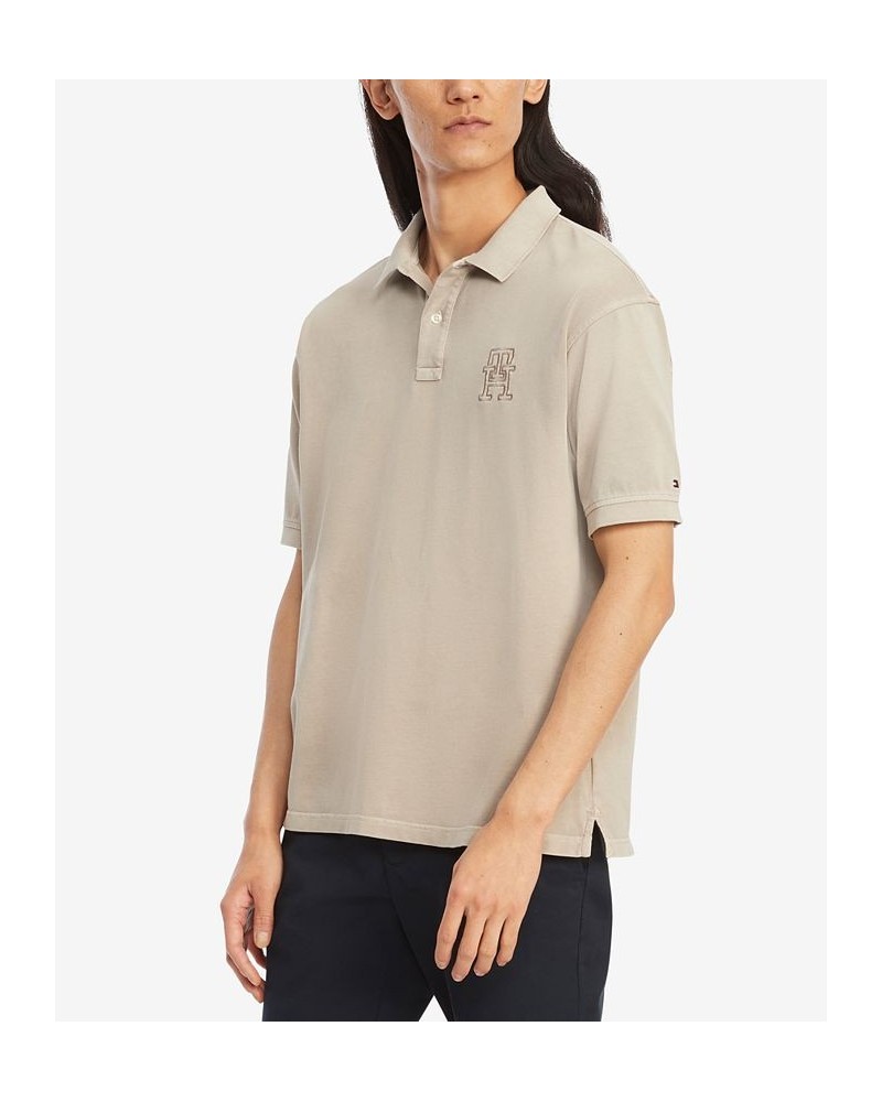 Men's Monogram Garment Wash Regular Fit Polo Tan/Beige $38.49 Polo Shirts