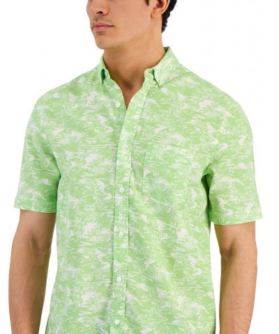 Men's Kalani Classic-Fit Textured Tropical-Print Button-Down Shirt Green $35.70 Shirts