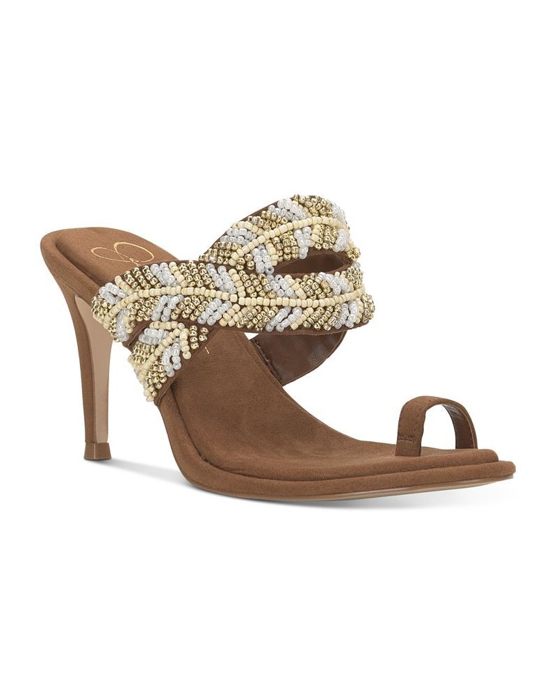 Women's Rixei Slip-On Toe-Ring Dress Sandals Brown $39.24 Shoes