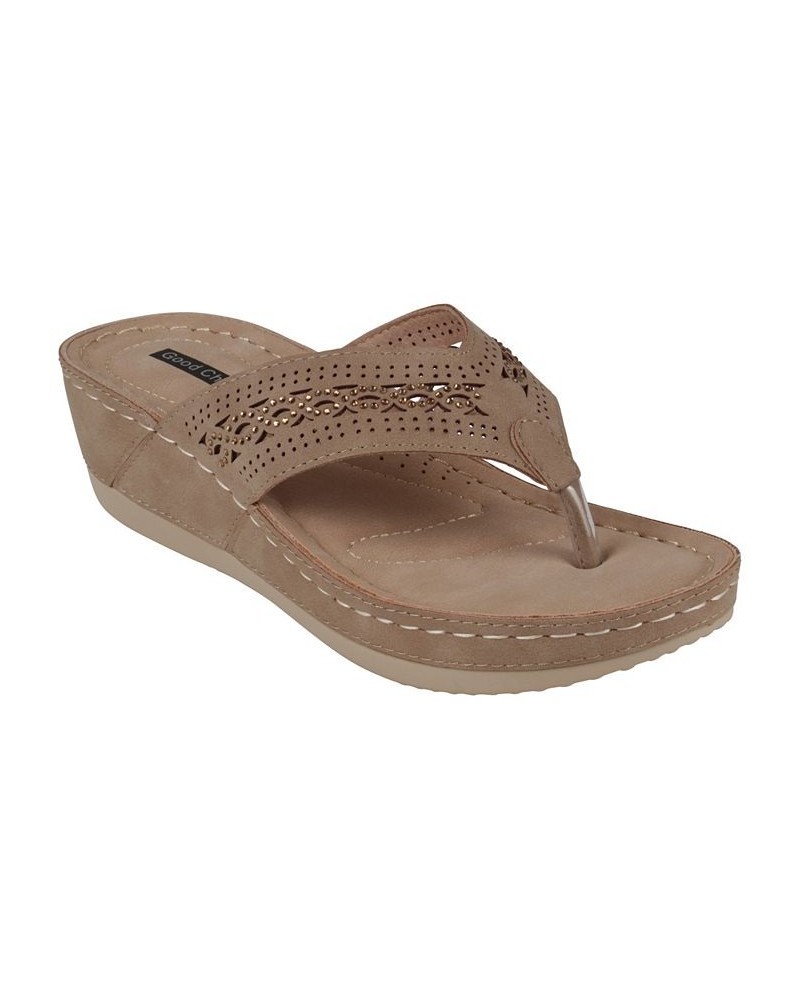 Women's Bari Thong Wedge Sandals Tan/Beige $30.80 Shoes