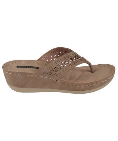 Women's Bari Thong Wedge Sandals Tan/Beige $30.80 Shoes